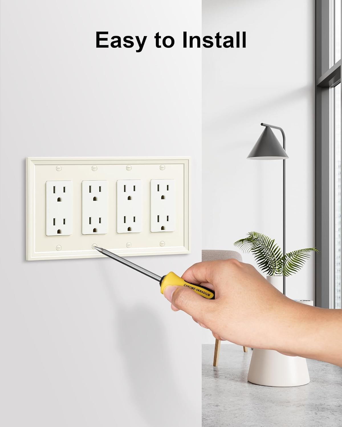 2-Pack Quad Decorator Outlet Cover Plate, Light Almond Modern Decorative Switch Plates and Outlet
