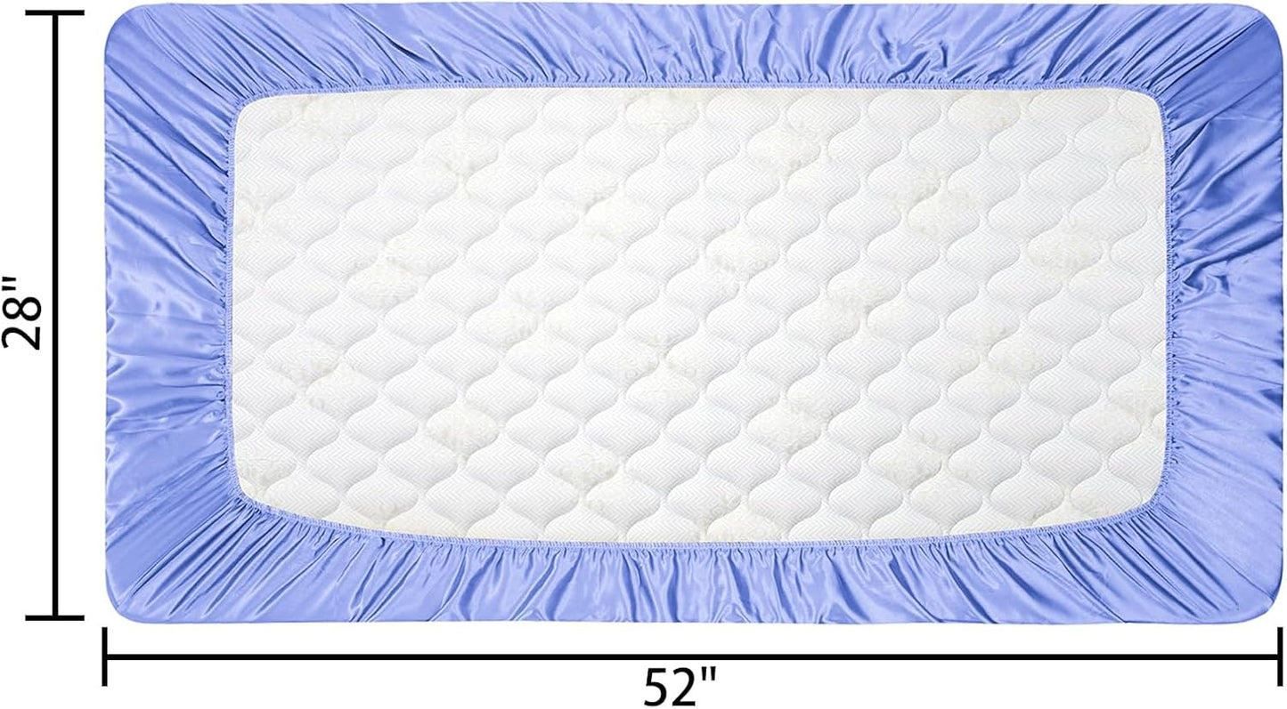2 Pack Satin Soft Crib Sheet for Baby with Sensitive Hair Silky Baby Mattress Sheet Blue and Green