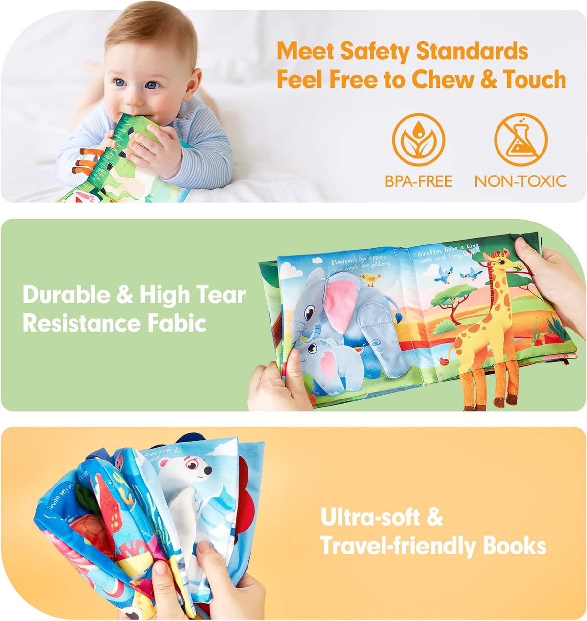 hahaland Baby Books 0-6 Months - 2 PCS Sensory Montessori Toys for Babies 0-6 Months with Crinkle