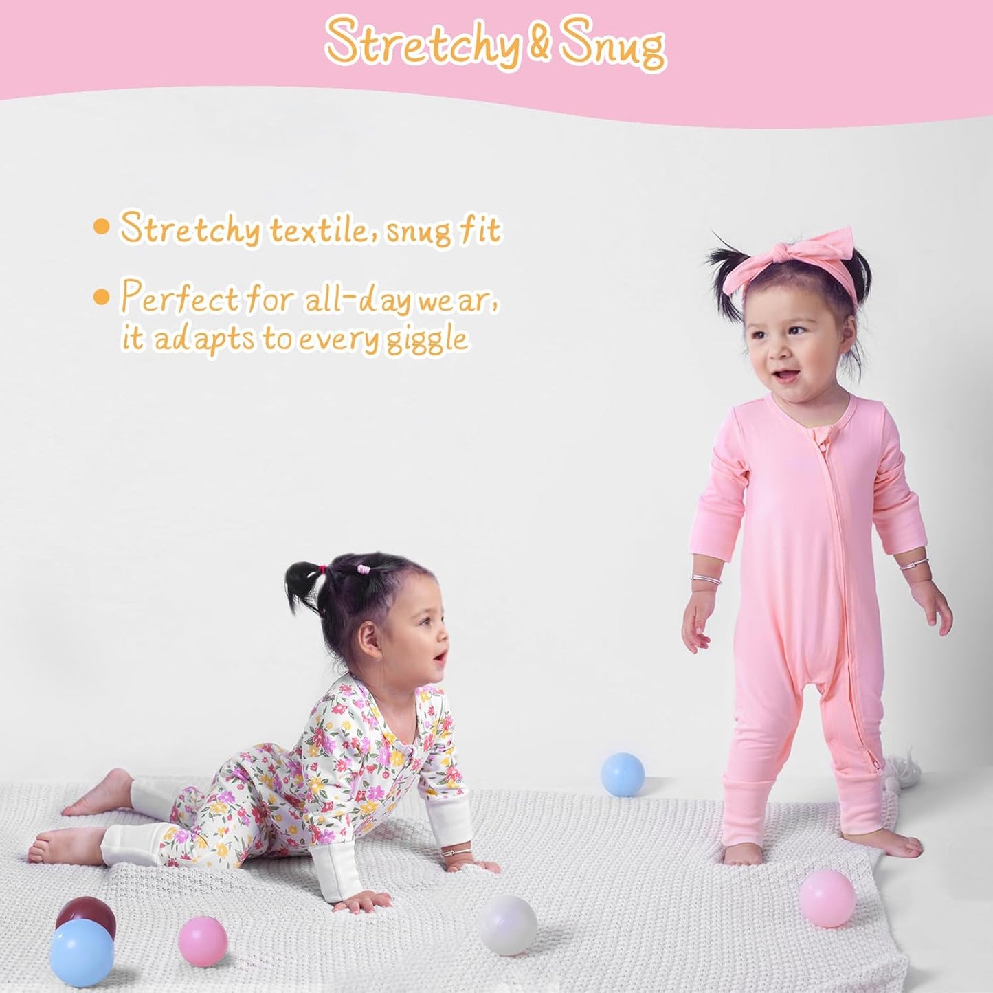 Satol Baby Girl Cotton Clothes, One-Piece Zip Front Footed, 2 Way Zipper Outfit Baby Clothes for