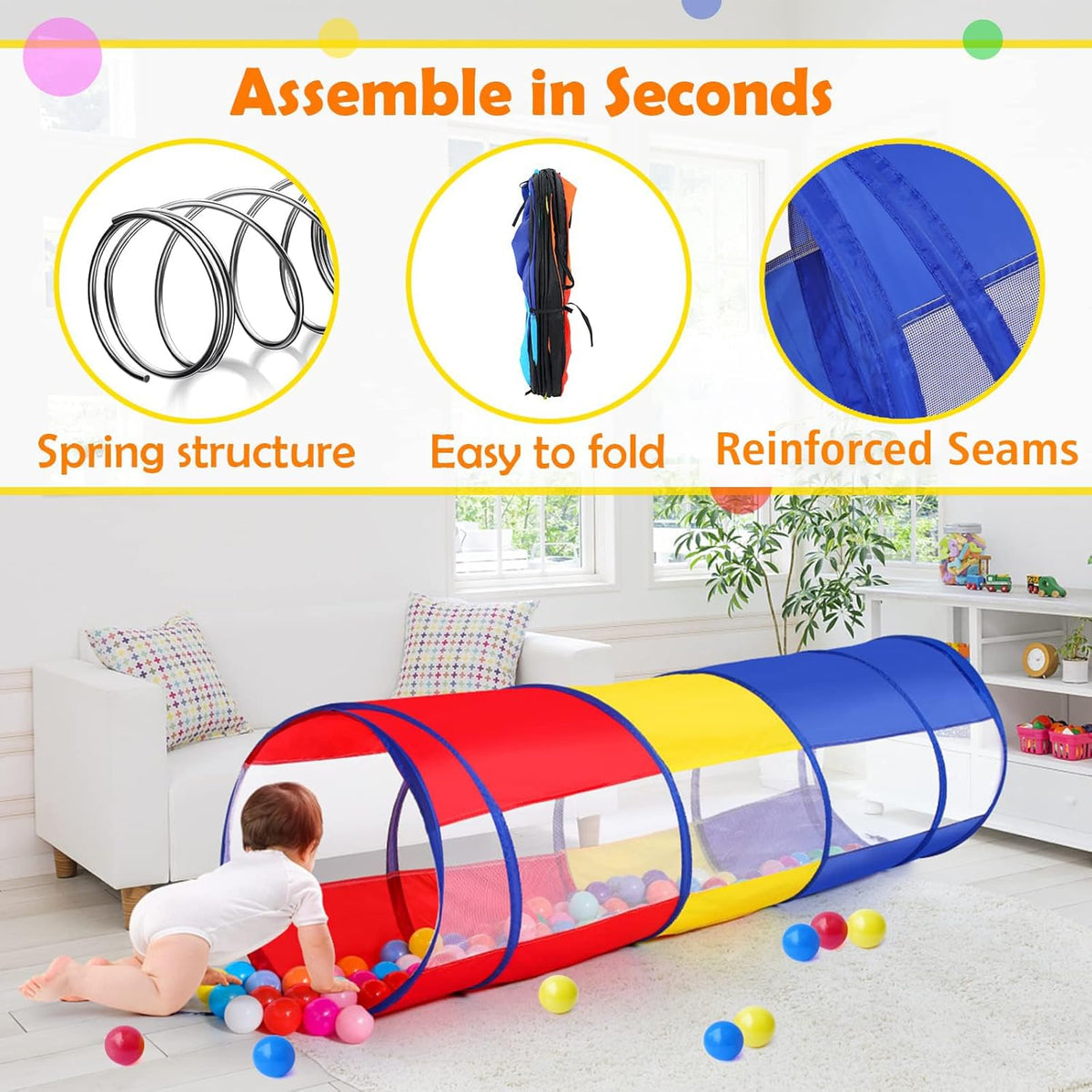 Kids Play Tunnel Tent for Toddlers, Colorful Pop Up Crawl Tunnel Toy for Baby or Pet with