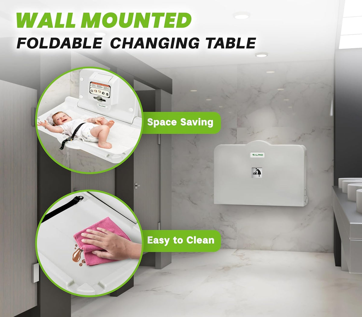 Alpine Wall Mounted Baby Changing Station - Horizontal Baby Changing Table Foldable Diaper Tables