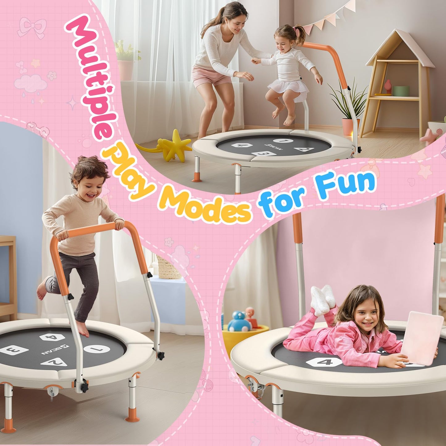 BCAN BT1 36'' Toddler Trampoline, ASTM Certified-Foldable Mini Trampolines for Kids Ages 1-6