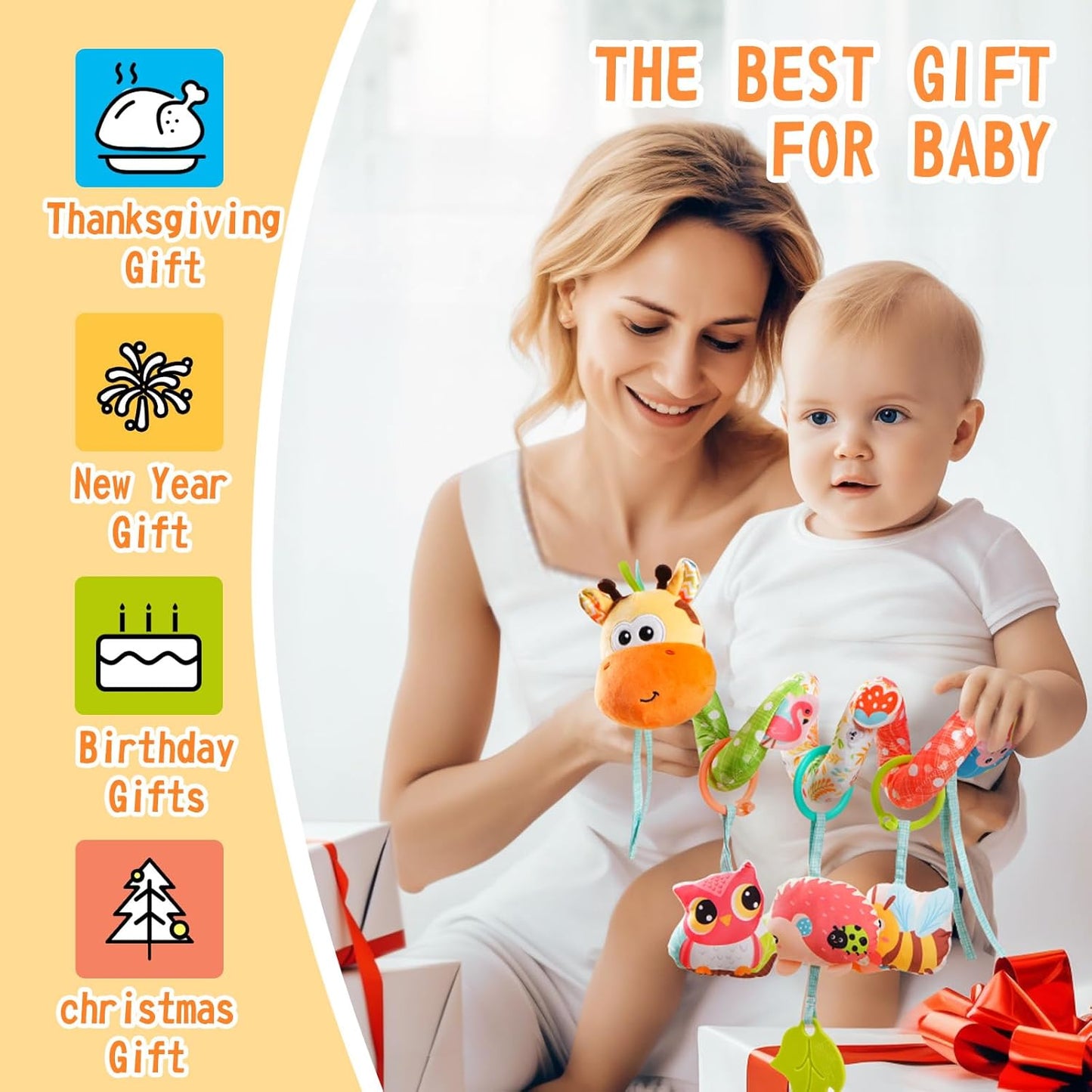 Jollybaby Crib Stroller Car Seat Toys for Baby 0-3-6-9-12 Months, Tummy Time Hanging Sensory Toys