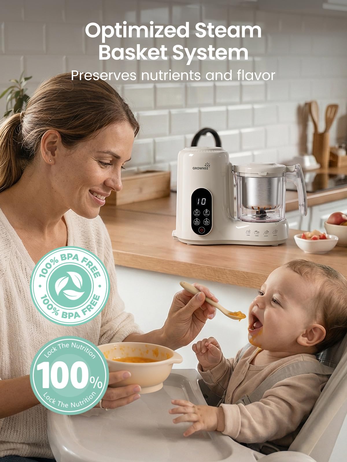 Grownsy Baby Food Maker with Stainless Steel Steam Basket,Steamer & Blender