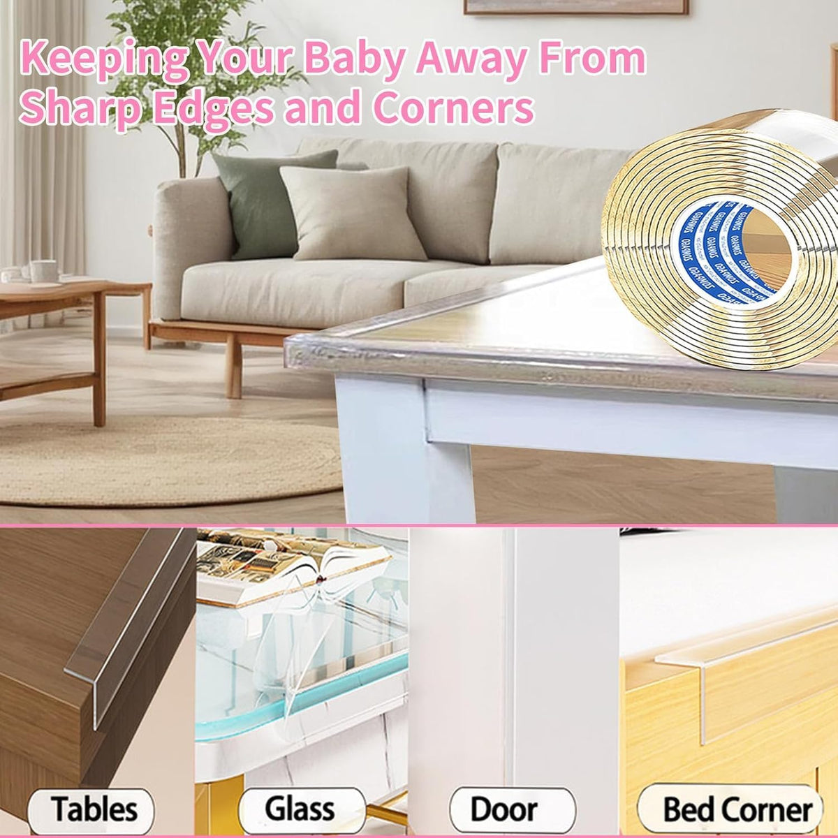 Clear Soft Corner Protectors for Furniture Strip,0.8in x13FT,2 RollSharp Edge & Table Bumper,Window