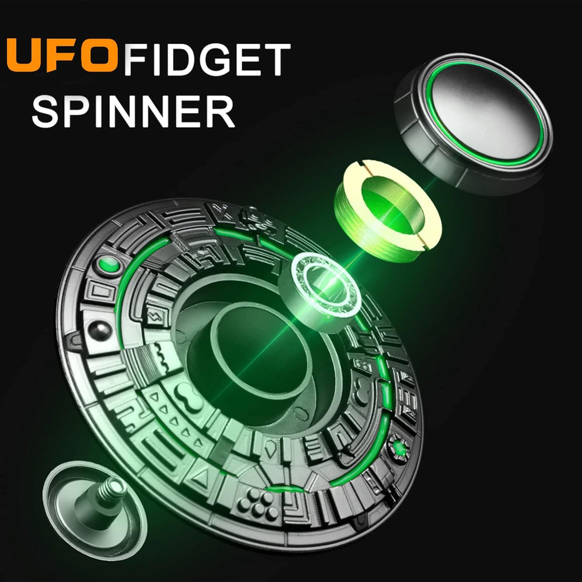 Cool Spaceship Fidget Spinners Metal, UFO Model Finger Hand Spinner, Anti Anxiety Stress Relief