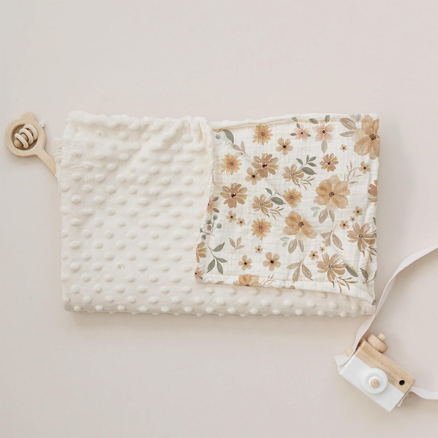 Konssy Baby Blankets for Unisex Boys Girls, Super Soft Nursery Minky Blankets with Muslin Cotton