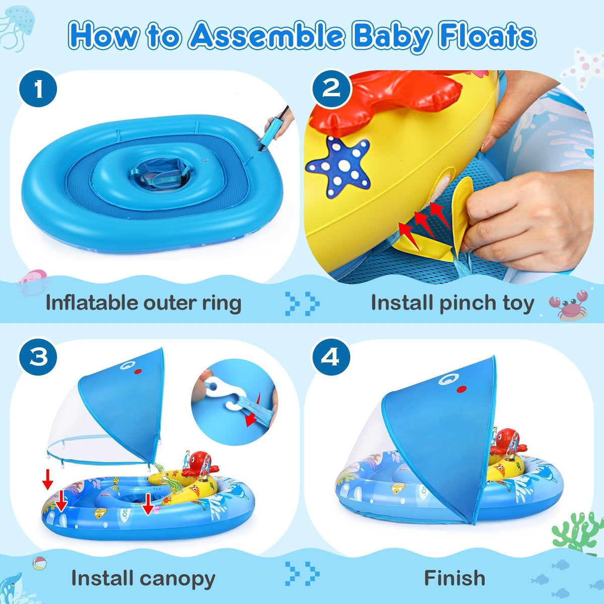 EZIGO Baby Pool Float Canopy UPF50+, Kids Floats for 6-36 Months Boys Girls