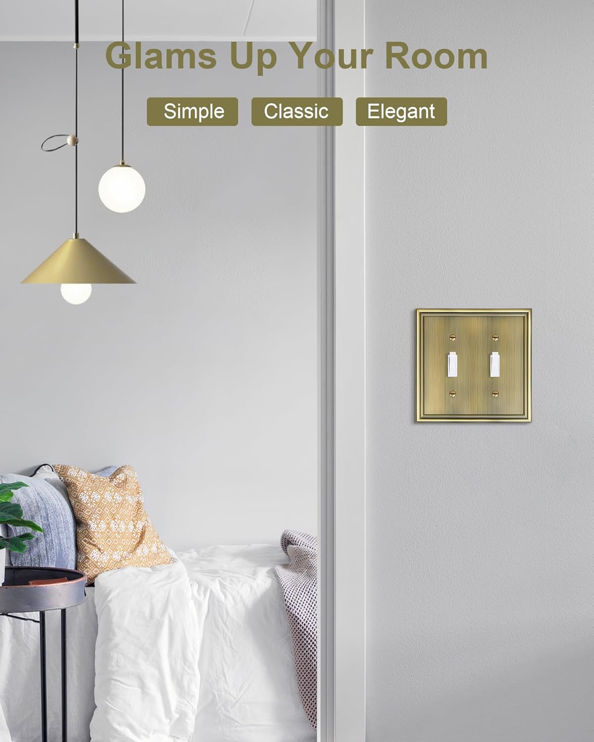 2-Pack Double Toggle Light Switch Cover Plate, Durable Solid Zinc Alloy Decorative Dual Switch