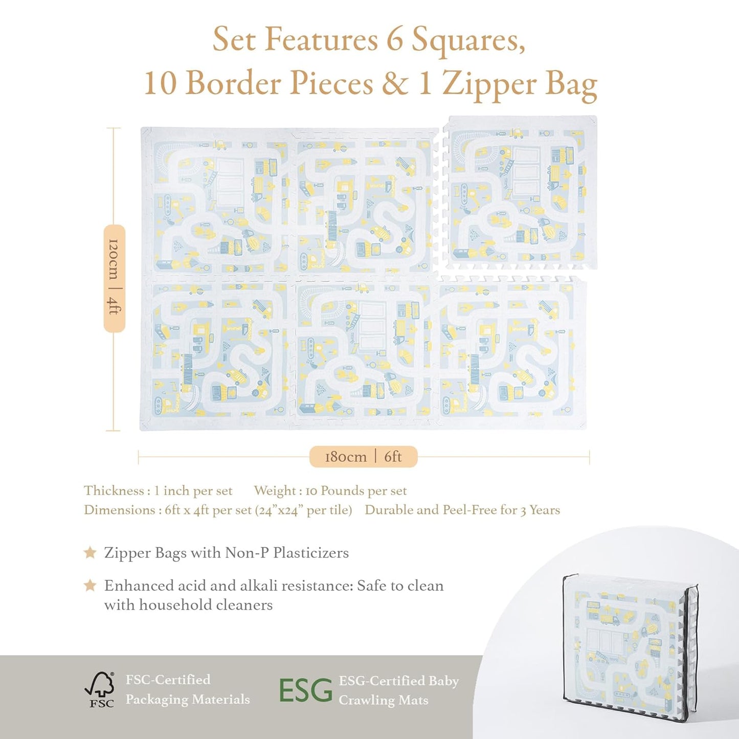 Premium Baby Foam Play Mats -Stylish Floor & Exercise Puzzle Mat for Toddlers & Kids- 6 Soft