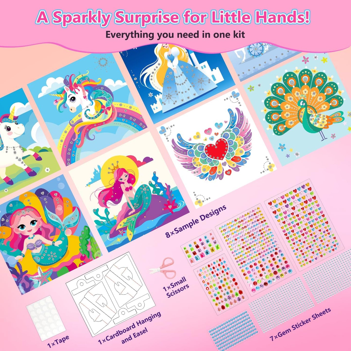 Marlrin Gem Sticker Kit for Kids, 8 Unicorn Princess Themes, Crafts Kits for Girls Ages 4-8, Arts &