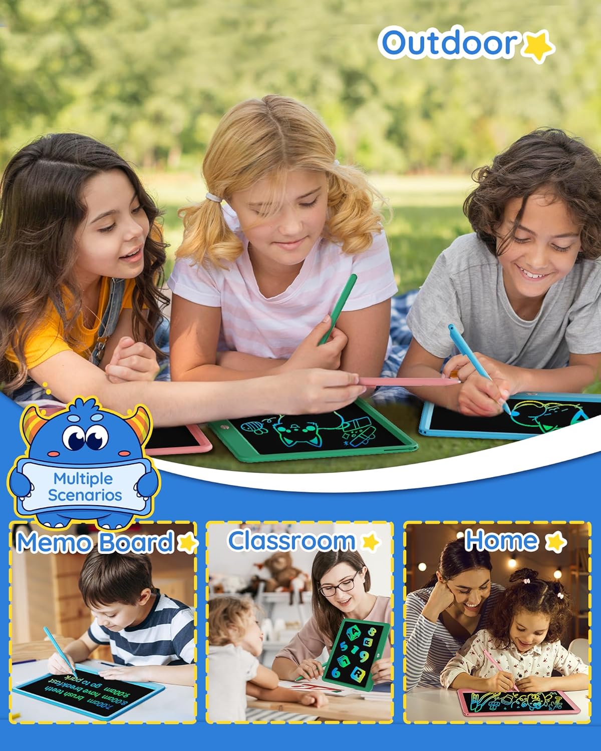TEKFUN LCD Writing Tablet for Kids Girls Toys, 12 Inch Erasable Drawing Tablet Doodle Board