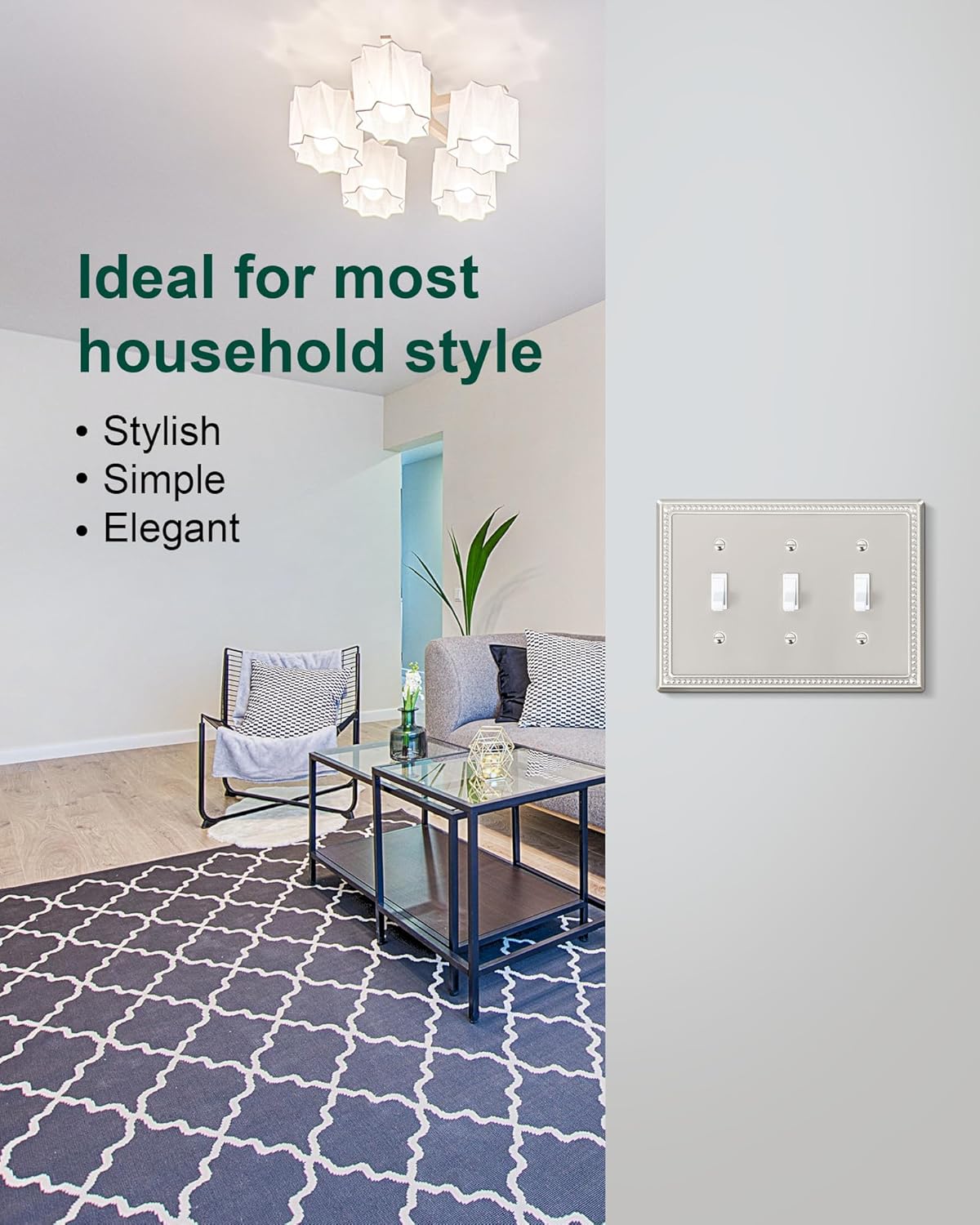 2-Pack Triple Toggle Light Switch Cover Plate, Pearls Decorative Switch Plate Covers, Brushed