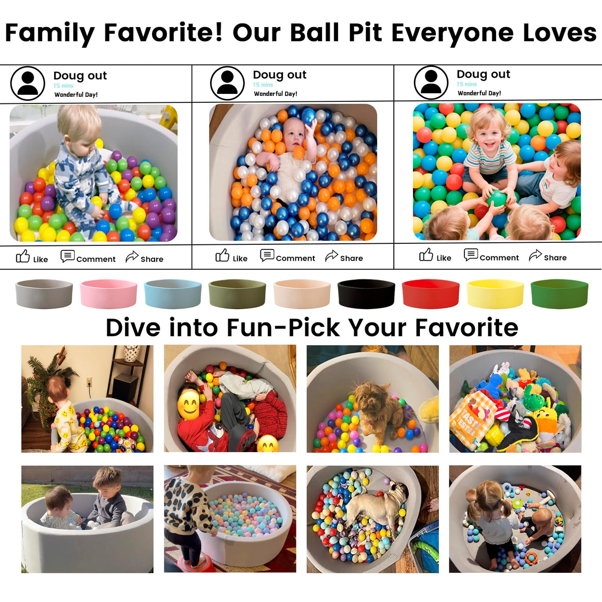 Zedachica Ball Pit for Toddlers 35.43''x11.81 Baby Ball Pits Soft Memory Foam Ball Pit Round Kids