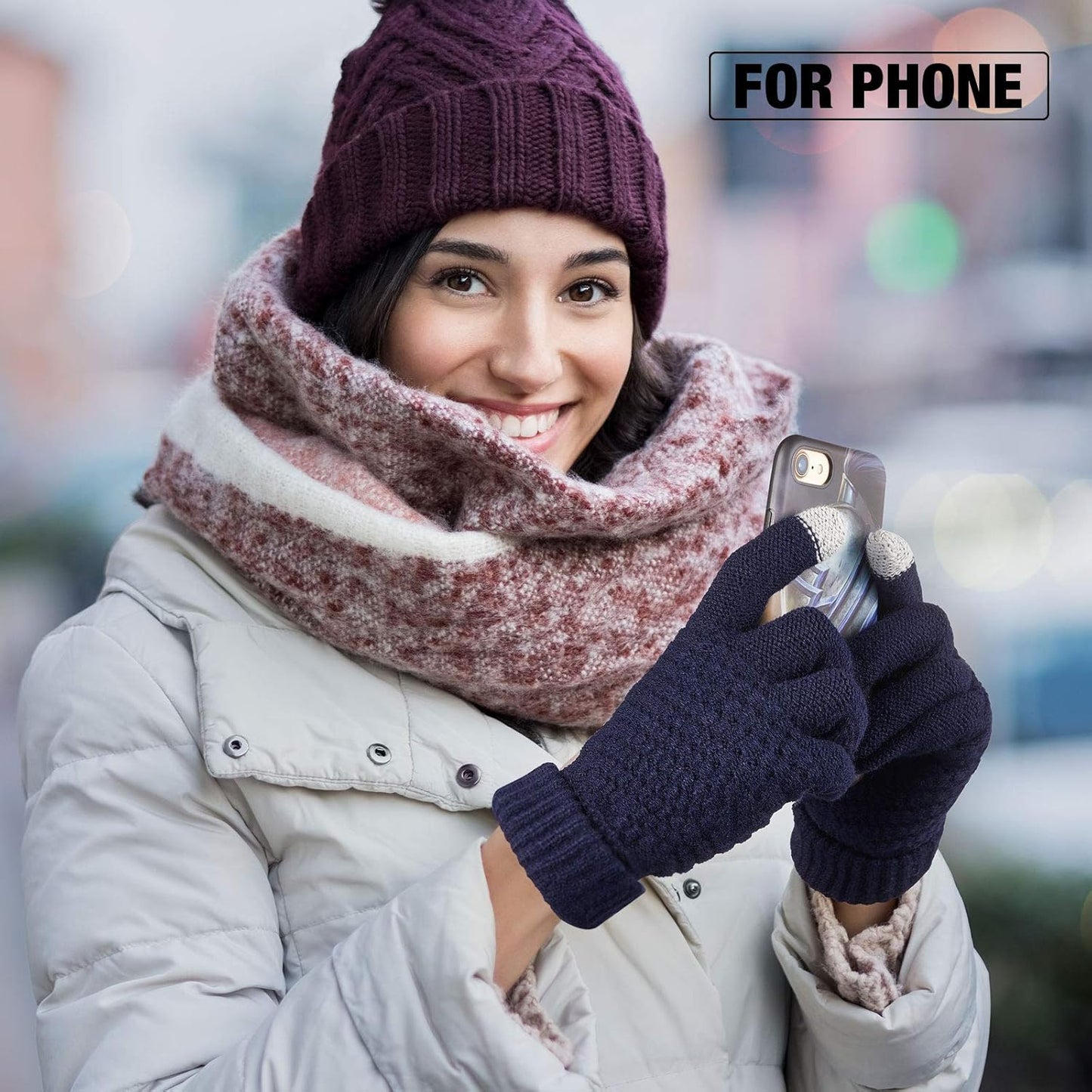 Geyoga 2 Pairs Women's Winter Touch Screen Gloves Soft Warm Fleece Lined Knit Elastic Cuff Winter