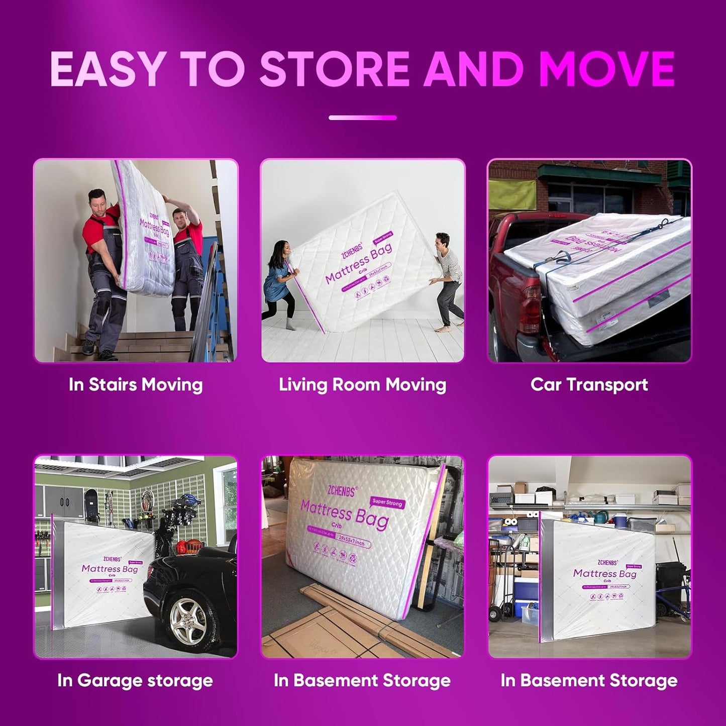 ZCHENBS® – Mattress Bags for Moving and Storage,Mattress Bag with Zippers,5 Mil Ultra-Thick Bed