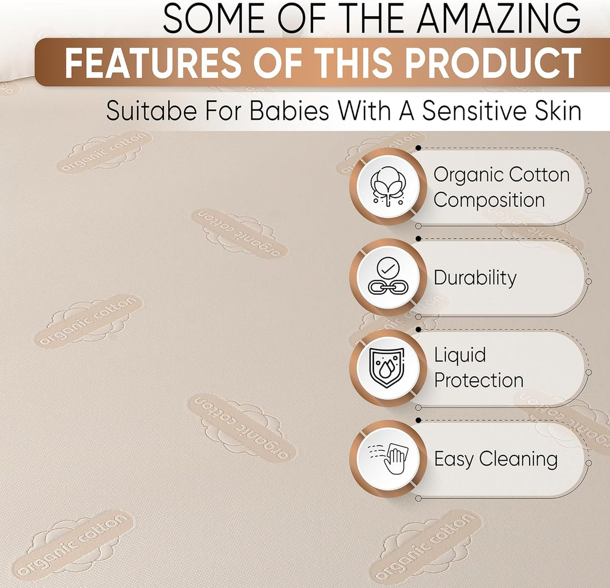 Crib Organic Mattress Protector Pad - Certified Organic Cotton Waterproof Breathable Mattress Pad