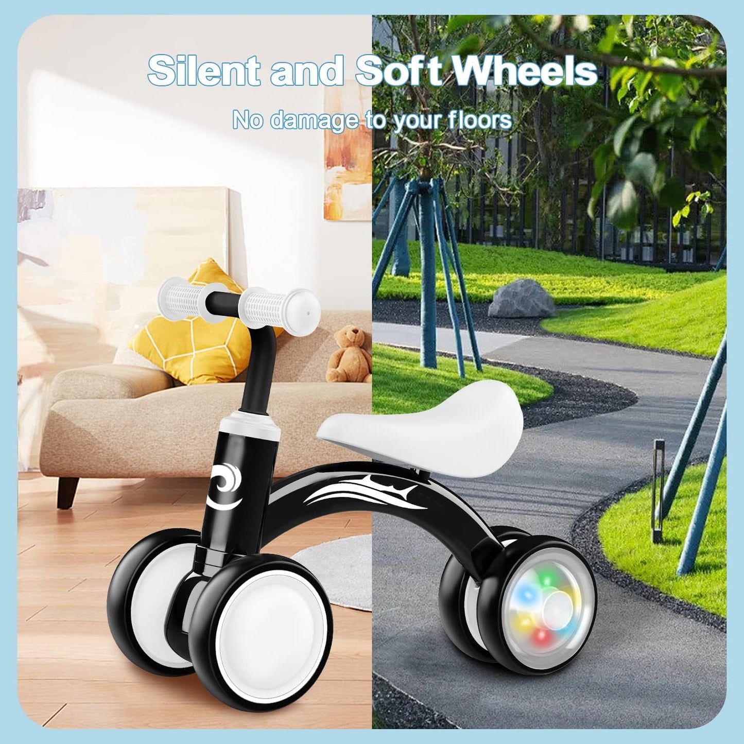 Colorful Lighting Baby Balance Bike Toys for 1 Year Old Boy Gifts, 10-36 Month Toddler Balance