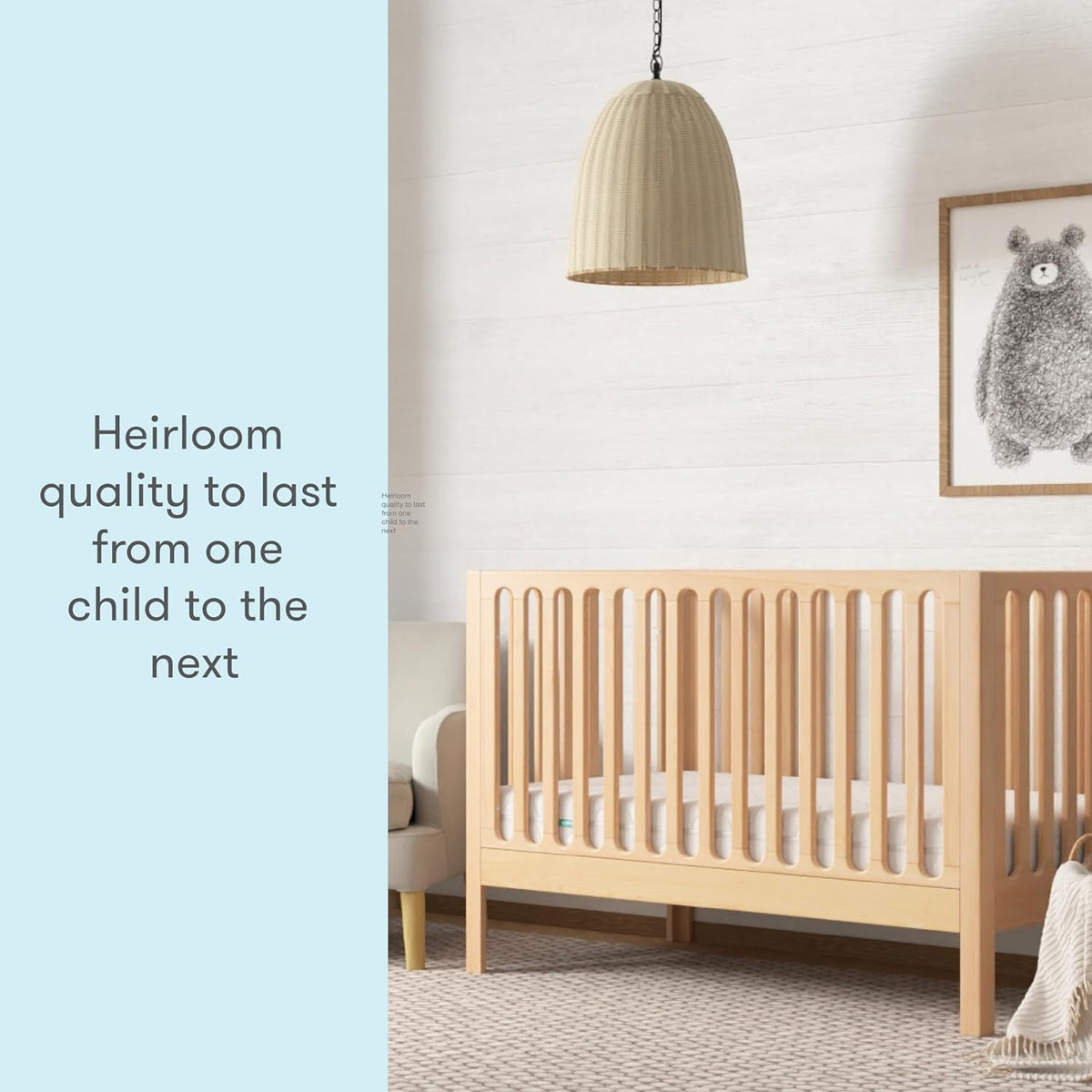 Newton Baby Galileo Standard Crib, Solid Beech Wood in Natural Color, 3-in-1 Convertible Crib with