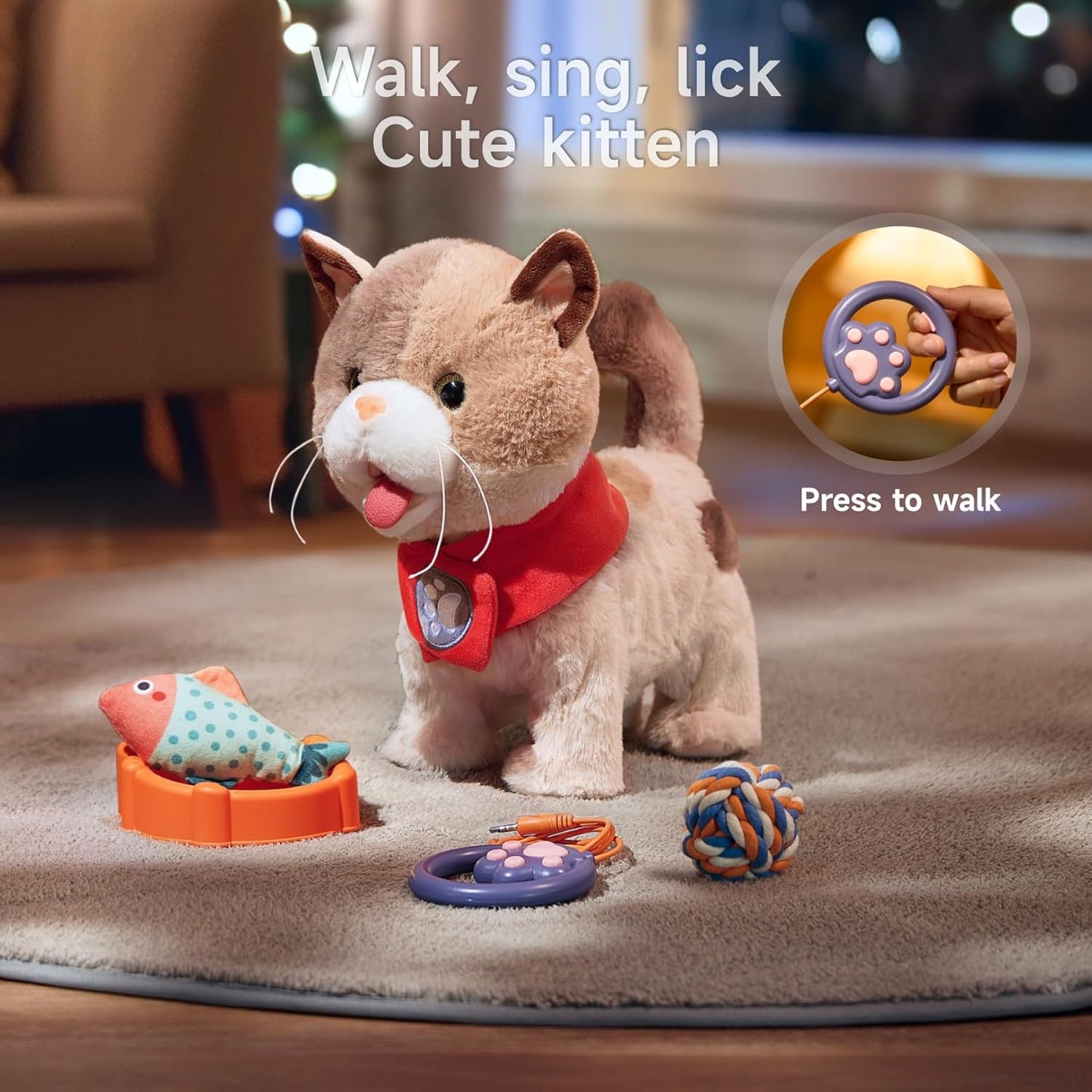 TUMAMA Toy Cat for Kids, Cute and Realistic Kitty Toy That Walks, Meows, Tongues Out and Wags Tail