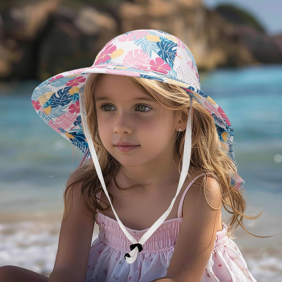 CHUNG Baby Sun Protection Hat Summer Toddler Adjustable UPF 50+ Wide Brim Neck Flap Beach Caps Boys