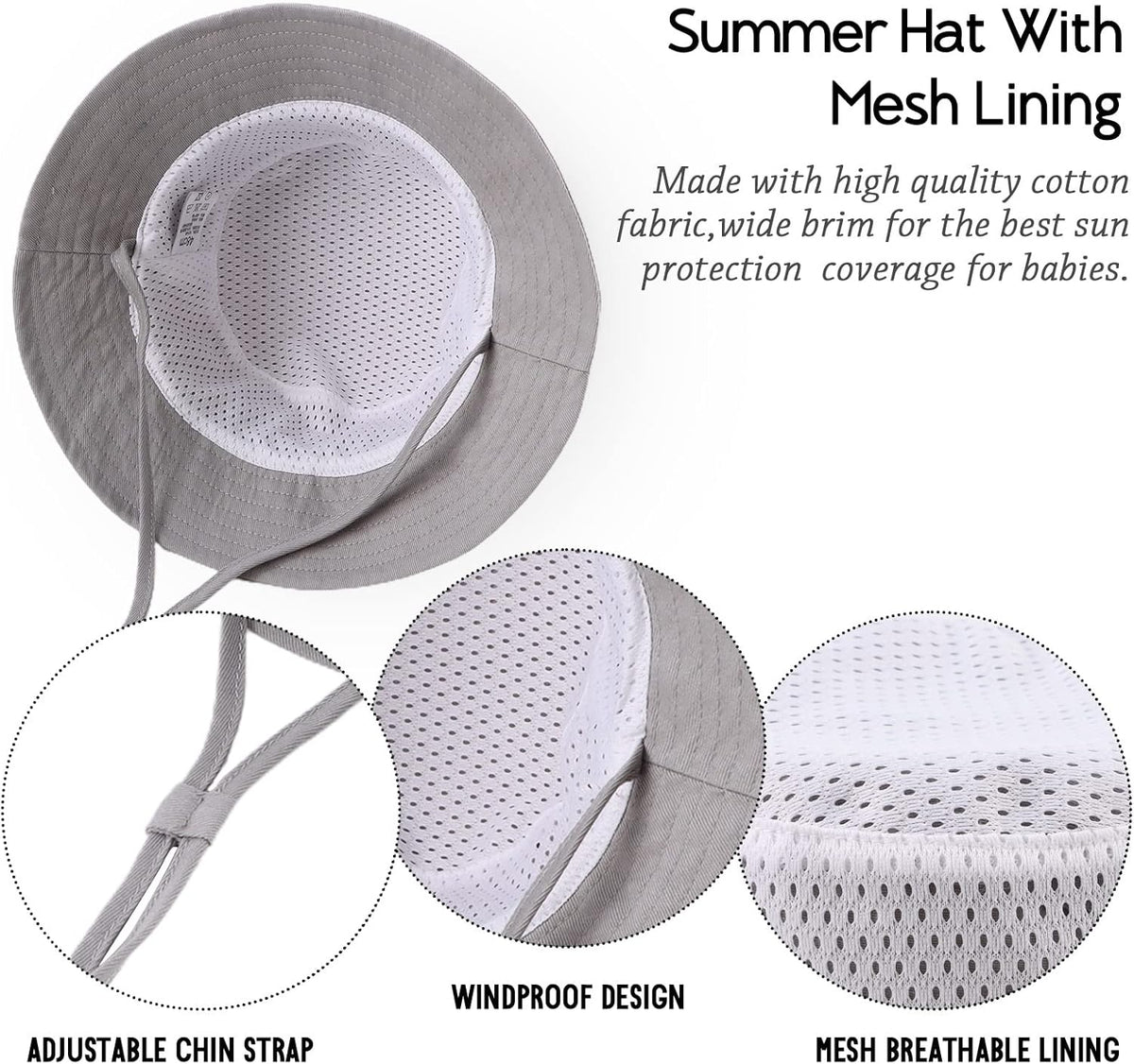JANGANNSA Cotton Baby Sun Hat Infant Toddler Boys Girls Bucket Hats Summer Sun Protection Kids