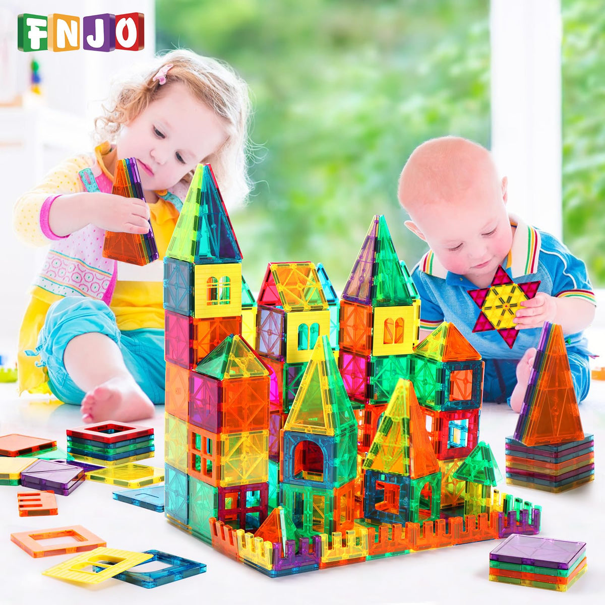 FNJO Magnetic Tiles, 100PCS Building Blocks, STEM Magnets Building Toy Set, Preschool Kindergarten