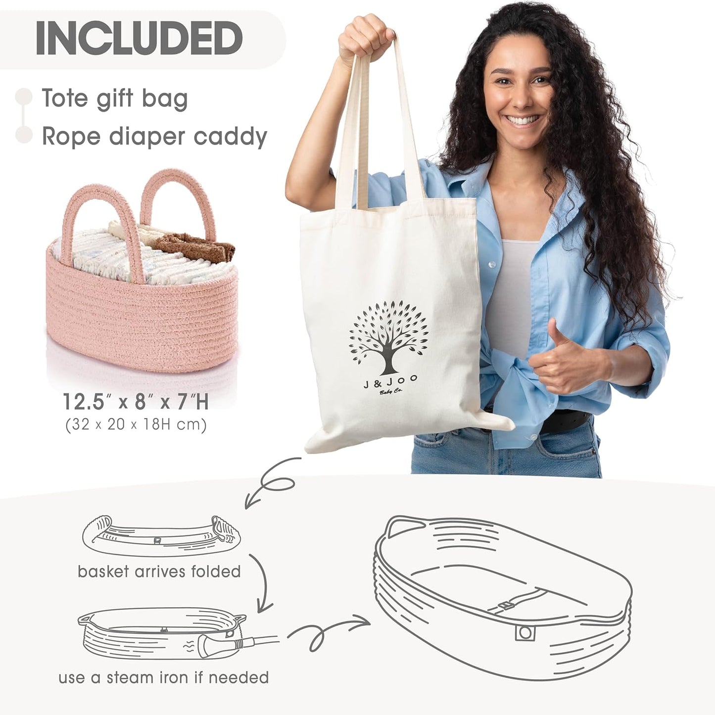 J&JOO Baby Changing Basket includes Diaper Caddy - Breathable & Waterproof Dual-Cover, Portable