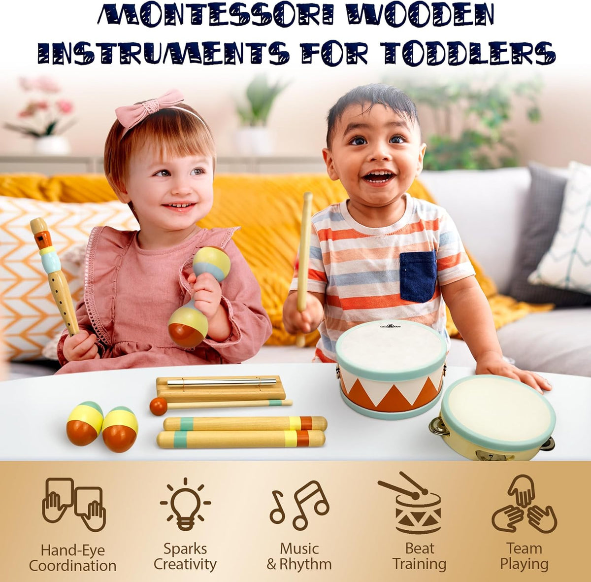 MINIARTIS Toddler Musical Instruments - Montessori Wooden Musical Toys for Toddlers 1-3 | Modern