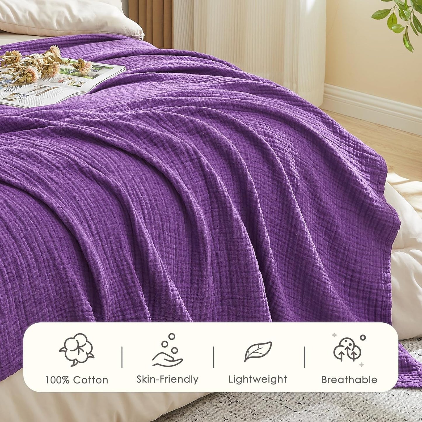 EMME Cotton Muslin Large Throw Blanket Couch Breathable Gauze Blanket Soft Lightweight Bed Blankets