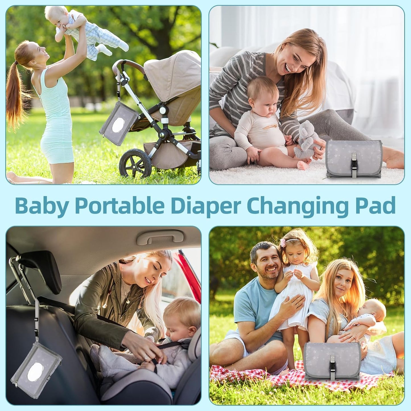 Portable Baby Diaper Changing Pad with Wipe Dispenser and Waste Bag Dispenser Detachable Diaper