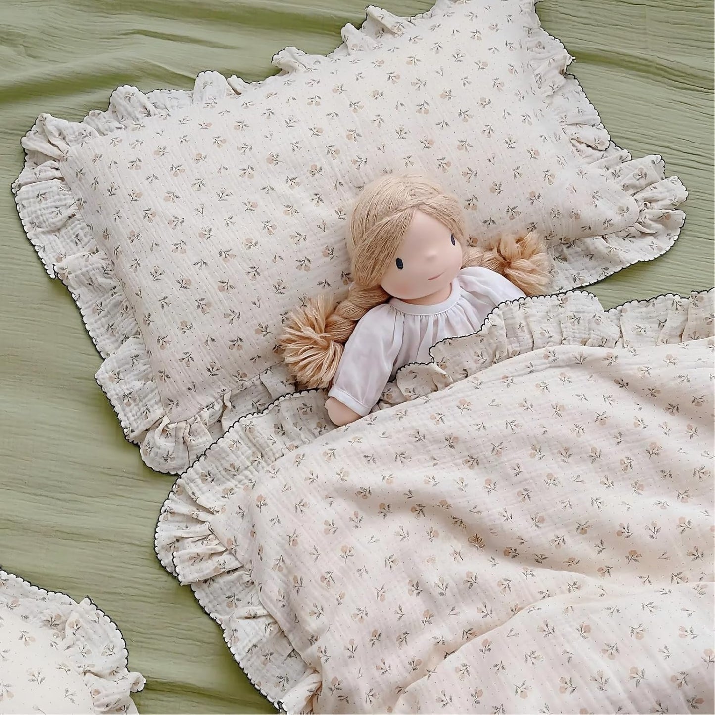BuLuTu Cotton Muslin Kids Toddler Pillowcase Sprout Pattern, Shabby Chic Nursery Pillow Cover with