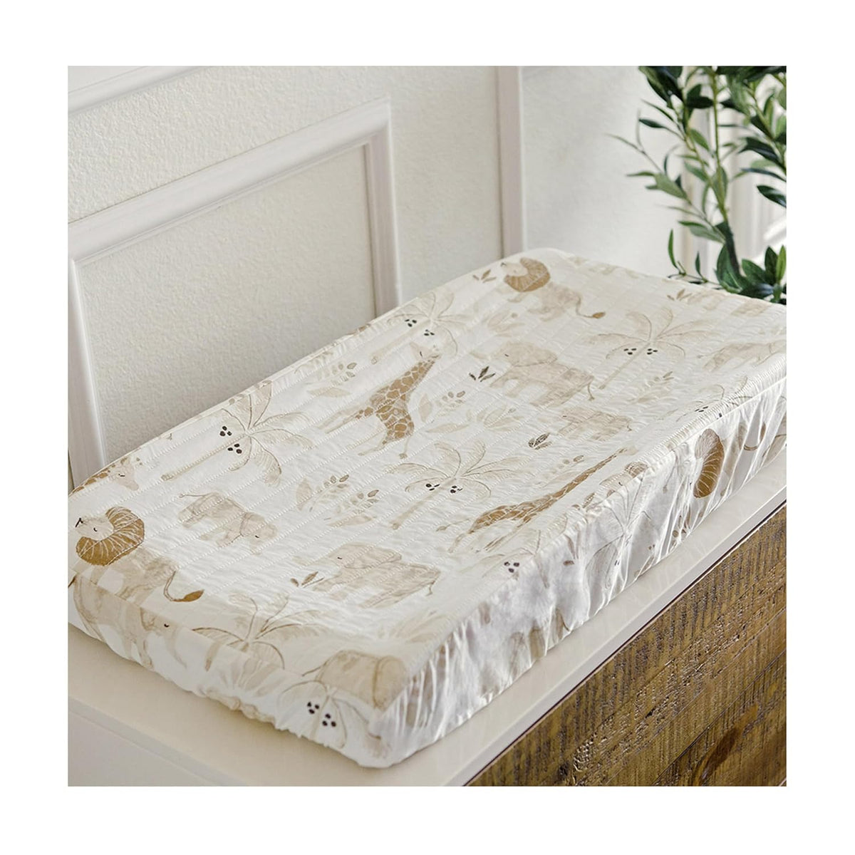 Crane Baby Jungle Theme Changing Pad Cover, 100% Cotton, Quilted Design, Machine Washable, Elastic