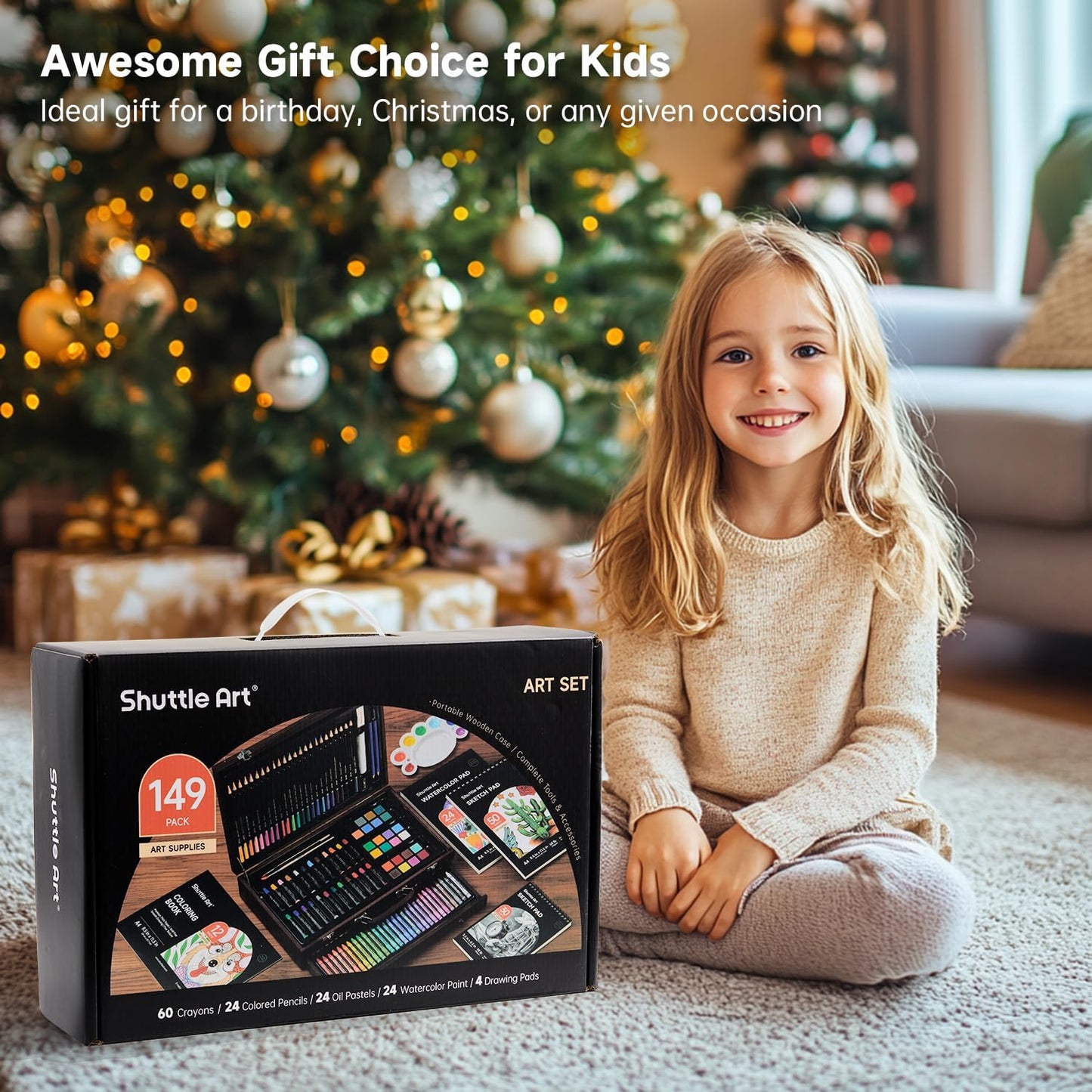 Shuttle Art 149 Piece Deluxe Art Set, Art Supplies in Wooden Case, Painting Drawing Art Kit with
