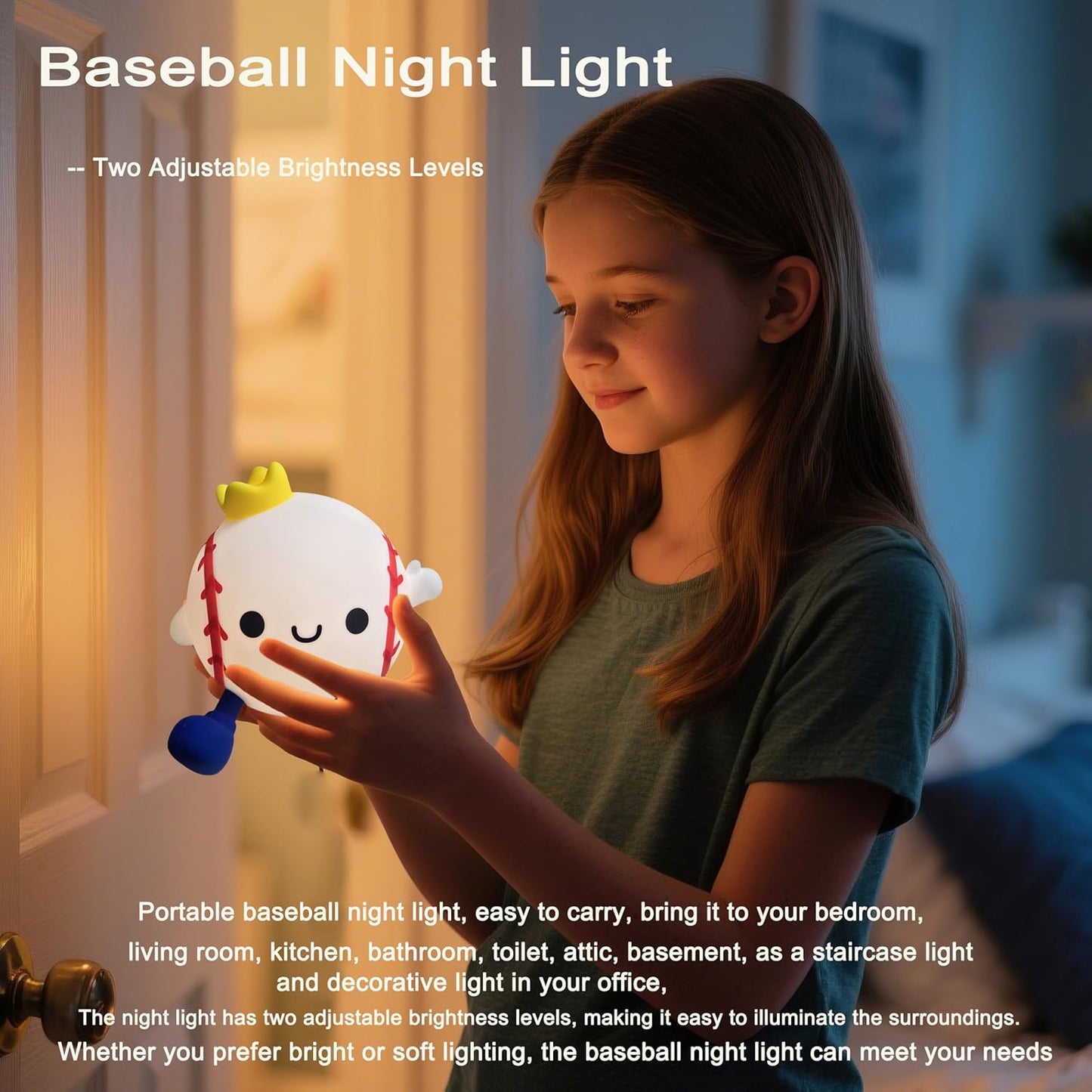 DREAMING MY DREAM Baseball Night Light,Cute Silicone Squishy Novelty LED Night Lamp, Touch Lamp