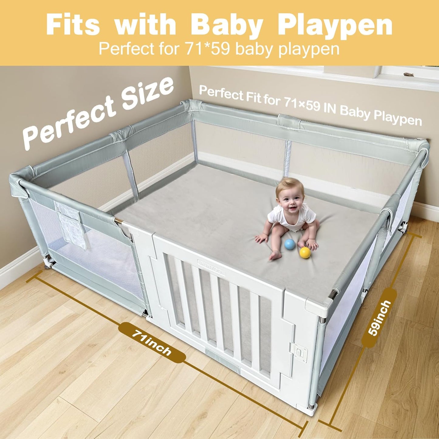 71" ×59" Padded Baby Play Mat for Floor, 1.2" Thick Memory Foam Mat with Machine Washable Cover