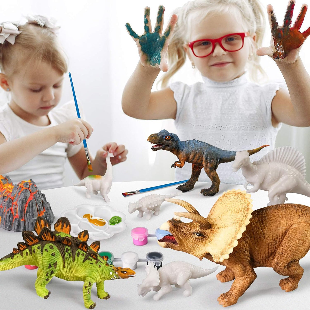 3D Dinosaurs Painting Kit with 12 Dinos for Kids Age 3-15, Arts and Crafts Kits Drawing Toys with