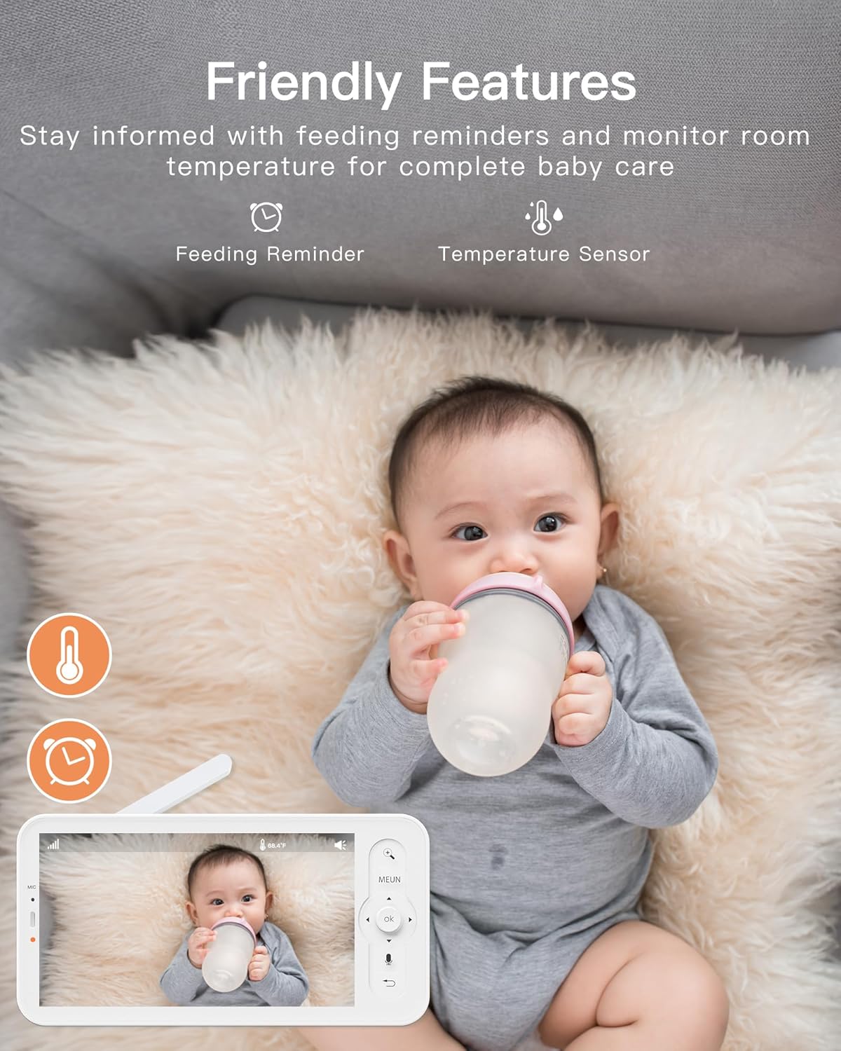 ARENTI Video Baby Monitor with Camera and Audio, 5-inch Smart Baby Camera Monitor with Free Phone