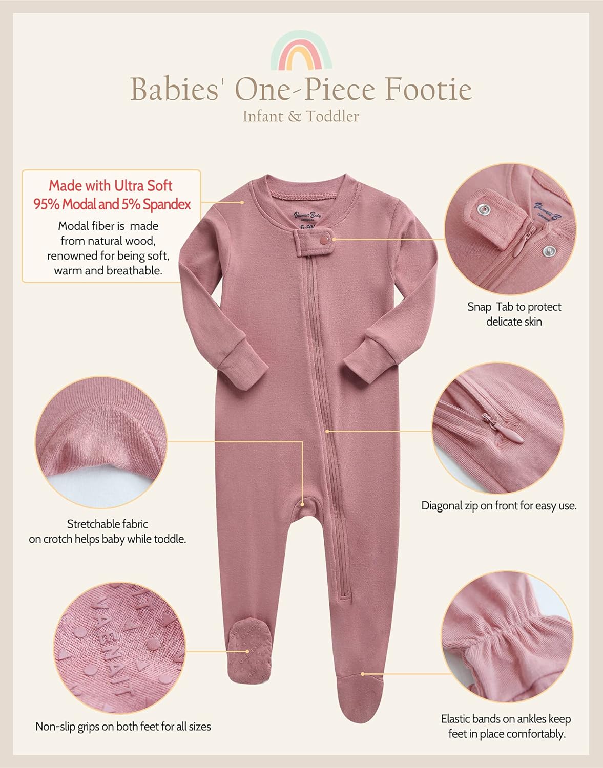 VAENAIT BABY Infant Toddler Boys Girls Footed One-Piece Sleep and Play Premium Modal Pajamas 1-2