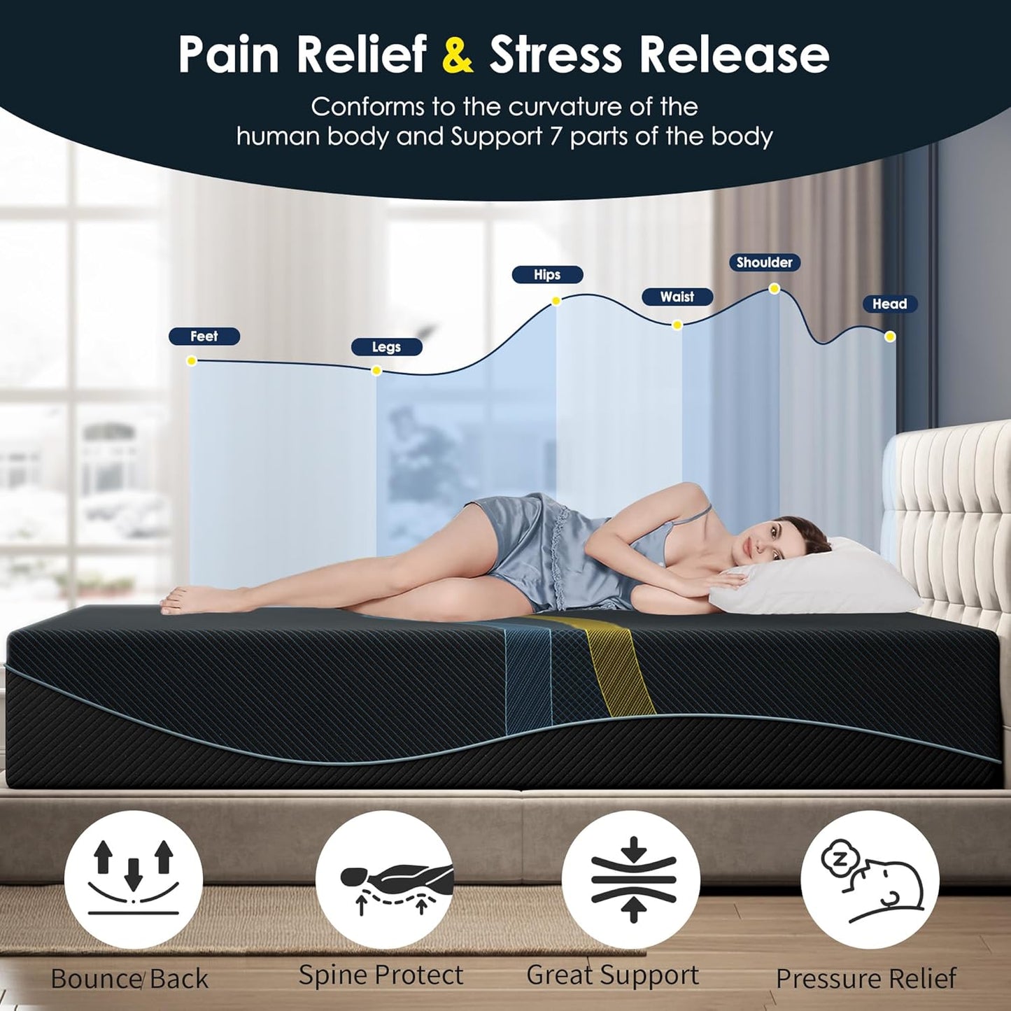 10 inch King Mattress Multi-Layer Memory Foam Mattress - Medium Firmness with Bamboo Charcoal &
