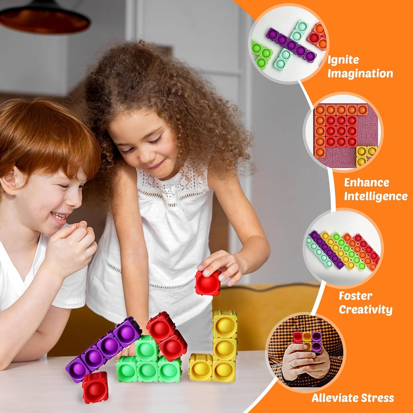 Giant Pop Blocks Bubble Premium Silicone Pop Fidget Blocks for Endless Joy and Education - Vibrant