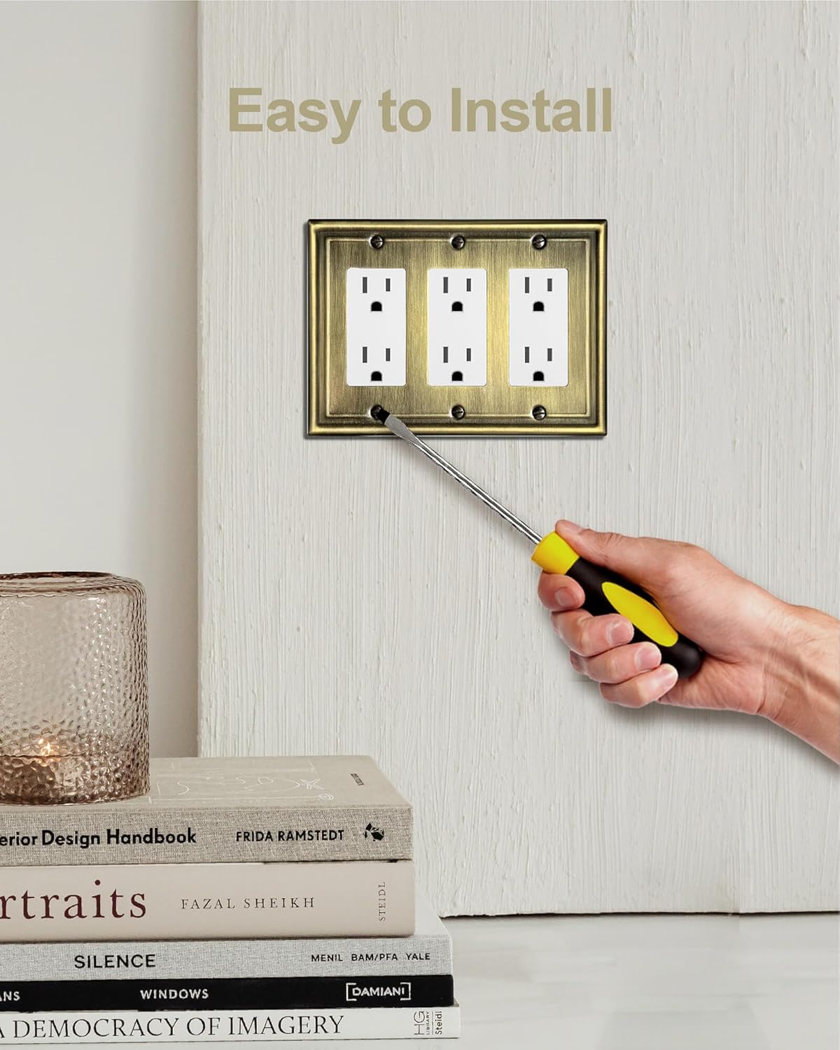 1 Pack Triple Decorator Wall Plates, Metal Electrical Outlet Covers for Receptacles, Dimmer