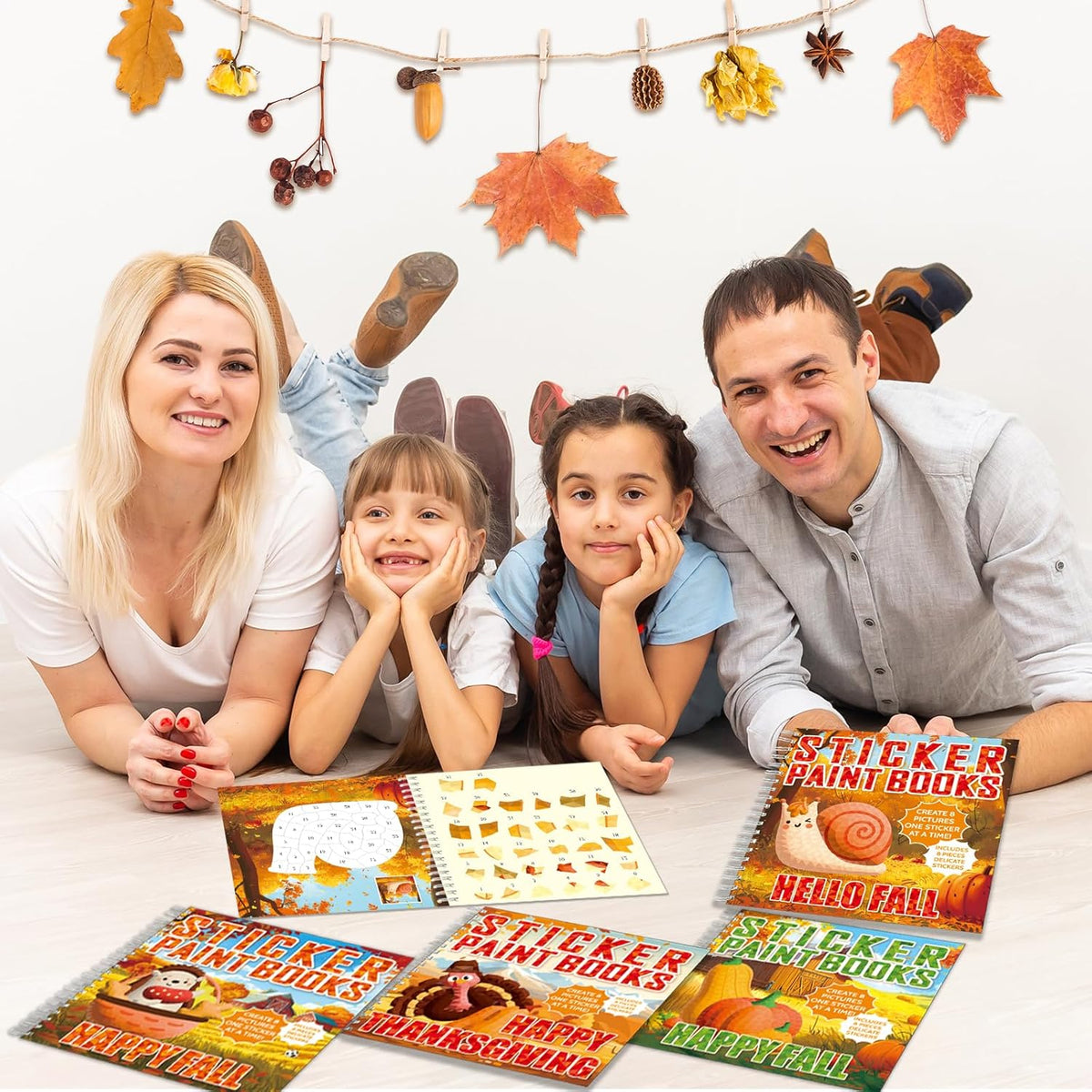 4PCS Thanksgiving Paint by Sticker Books Crafts for Kids Ages 4-8 Fall Sticker by Number Books