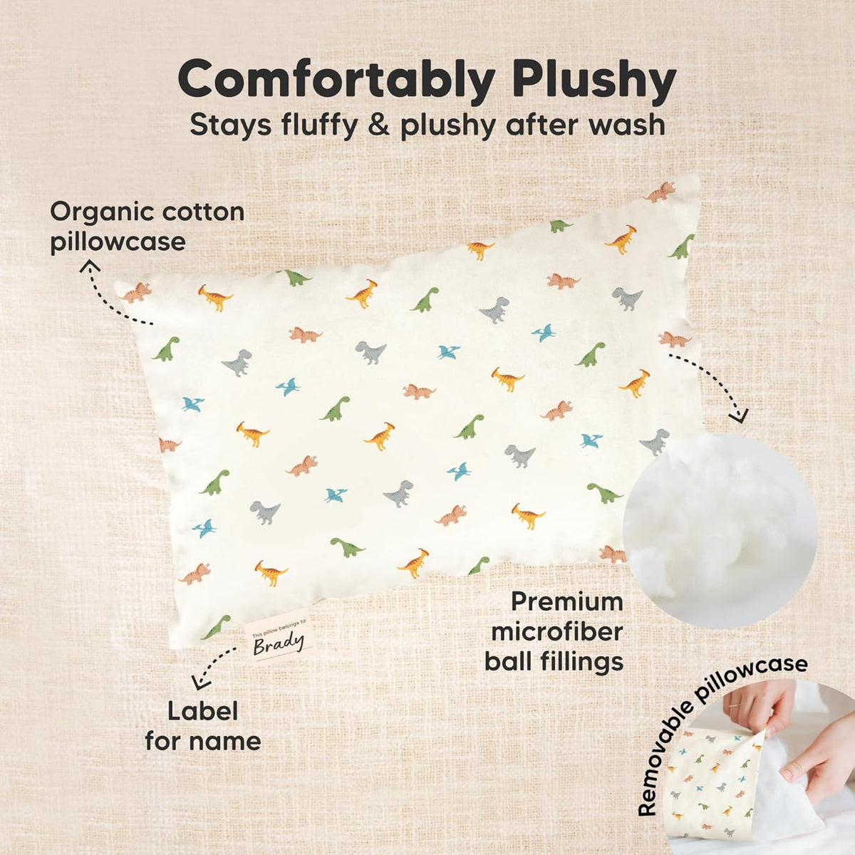 Mini Toddler Pillow with Pillowcase - 9x13 My Little Dreamy Travel Kids Pillow for Sleeping