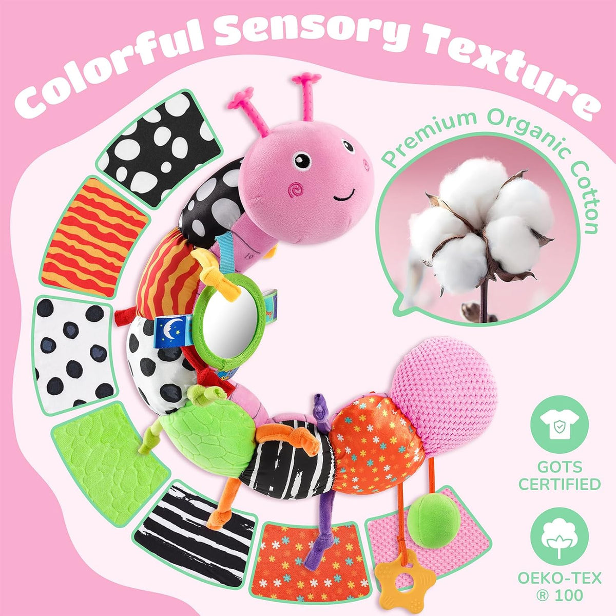 Baby Toys 6-12 Months Music Caterpillar Infant Toys Stuffed Animals 0-3-6 Months Teething Tummy