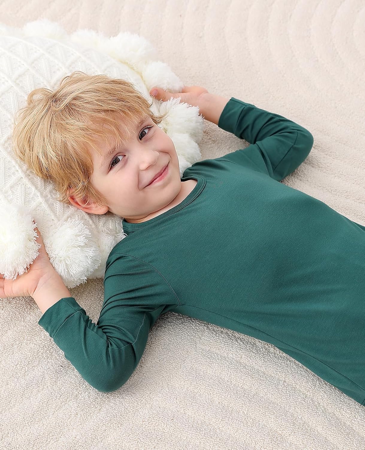 JunNeng Bamboo Viscose Pajamas for Toddler Baby, Boys Girls Solid Snug Fit Pajamas Long Sleeve
