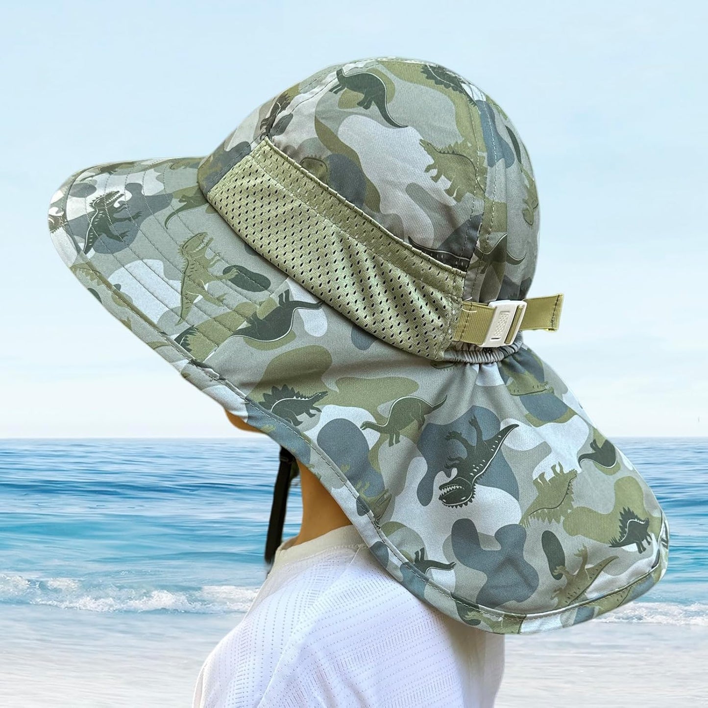 CHUNG Baby Sun Protection Hat Summer Toddler Adjustable UPF 50+ Wide Brim Neck Flap Beach Caps Boys
