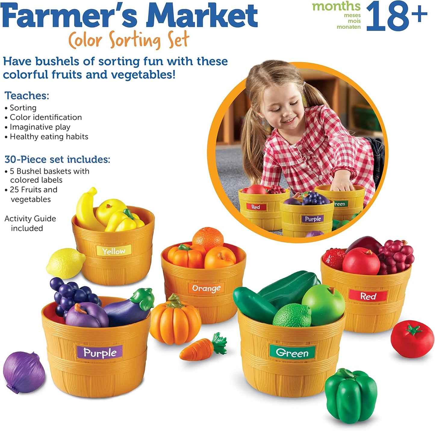 Learning Resources Farmer’s Market Color Sorting Set - 30 Pieces Age 18+ Months Toddler Learning