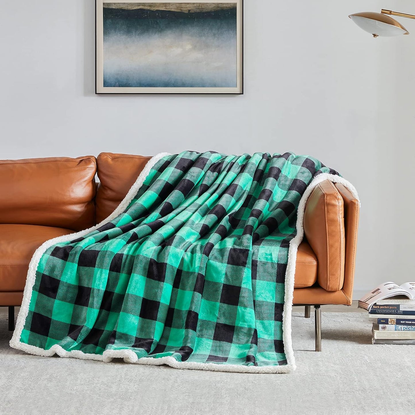 Touchat Sherpa Green and Black Buffalo Plaid Christmas Twin Blanket 60" X 70", Fuzzy Fluffy Soft